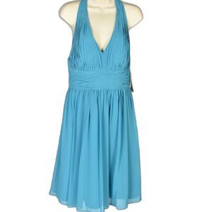 Aqua Blue Chiffon Romantic Halter Cocktail Wedding Formal Dress Size 10 {NWT}